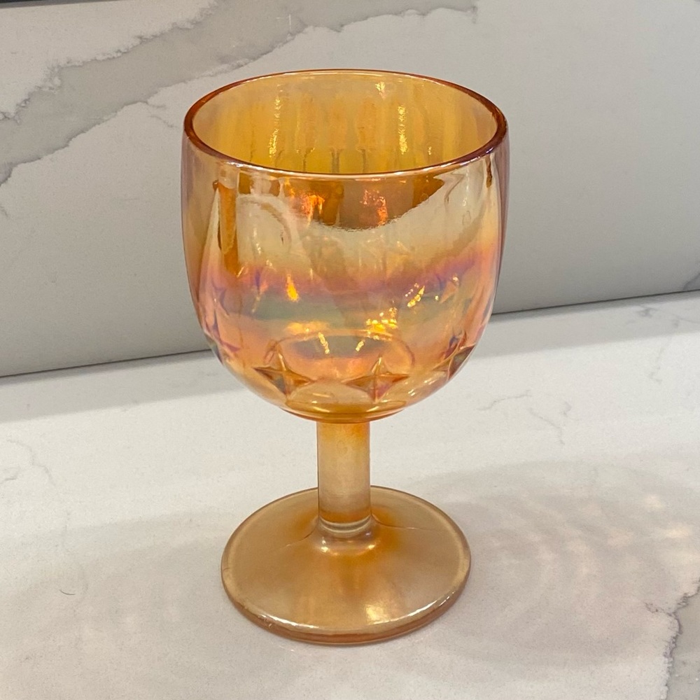 Carnival Glass Iridescent Marigold Amber Footed Goblet glass